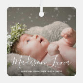 Foto geboortedatum baby's eerste kerstmis metalen ornament (Voorkant)