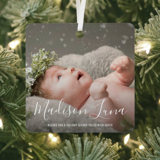 Foto geboortedatum baby's eerste kerstmis metalen ornament (Insitu)