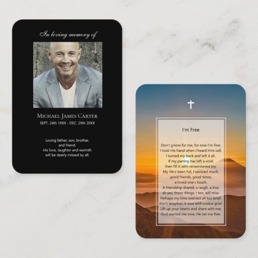 Foto gedenkteken Ik ben vrij gebed met kruis kaart Visitekaartje (Voorkant / Achterkant)