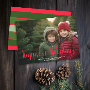 Foto - Gelukkig Kerstfeest Modern Schrift - Streep Feestdagenkaart