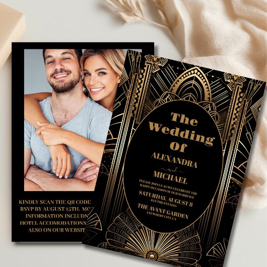 Foto Geometrische Art Deco bruiloft Kaart