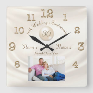 Foto gepersonaliseerd, 30ste Jubileum Gift, PEARL Vierkante Klok