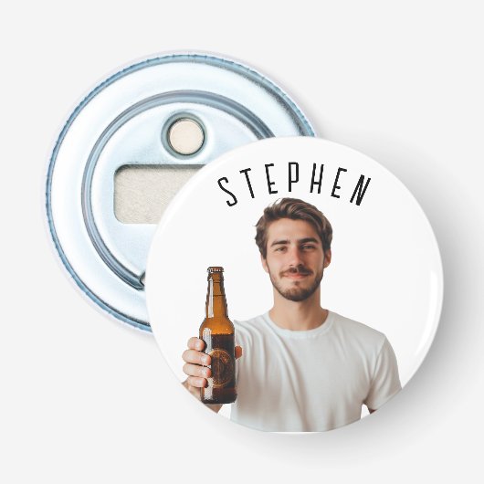 Foto Gepersonaliseerd Cadeau voor hem Button Flesopener (Voorkant)