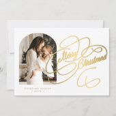 Foto gepersonaliseerd Merry Kerstelegant script Feestdagenkaart (Voorkant)