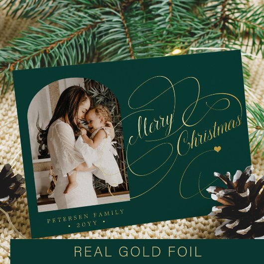 Foto gepersonaliseerd Merry kerstscript gold Folie Feestdagenkaart
