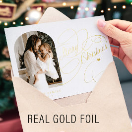 Foto gepersonaliseerd Merry kerstscript gold Folie Feestdagenkaart