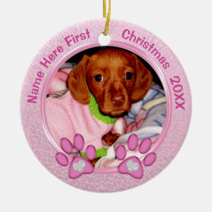 Foto gepersonaliseerde honden Eerste Kerstkerstver Keramisch Ornament