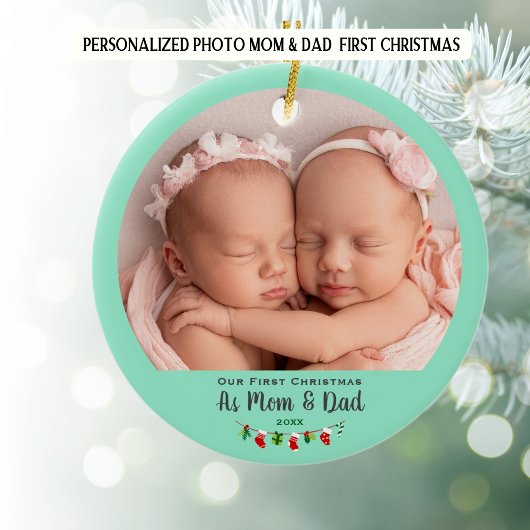 Foto Gepersonaliseerde ouders Eerste Kerstdag Keramisch Ornament