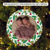 Foto Gepersonaliseerde Twin Boys Eerste Kerstdag Keramisch Ornament