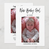 Foto Girl Birth Announcement Kaart (Voorkant / Achterkant)