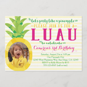 Foto Girl Luau Pineapple Birthday Invitation Kaart