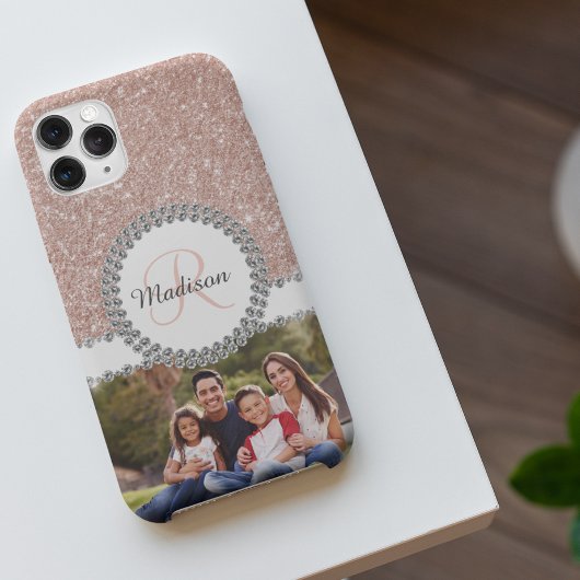 Foto Glitter Roos Gold Diamond Monogram Case-Mate iPhone Case