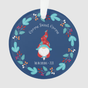 Foto Gnome Sweet Gnome Floral krans Elf Blue Ornament