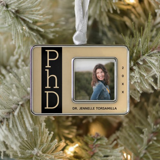 Foto Gold Black PhD Afstuderen kerstversiering Verzilverd Kader Ornament (Boom)