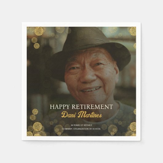 Foto Gold Confetti Happy Retirement Party Gast Servet (Voorkant)