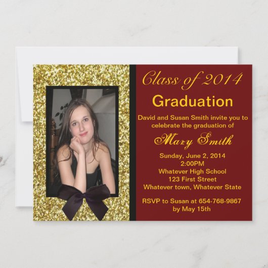 Foto Gold Glitter Afstuderen Invitation Kaart (Voorkant)