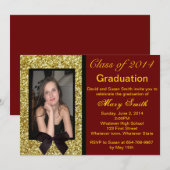 Foto Gold Glitter Afstuderen Invitation Kaart (Voorkant / Achterkant)