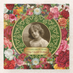 Foto Gold Goraalse Rozen herdenken Dark Green Glazen Onderzetter