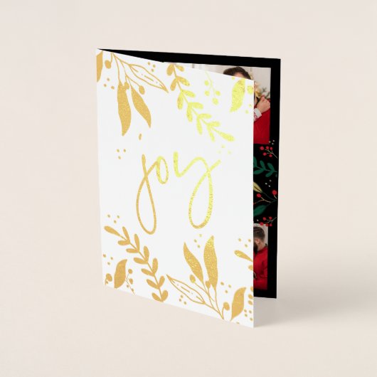Foto: Gold Joy kerstgry Greenery Modern Folie Kaarten (Voorkant)