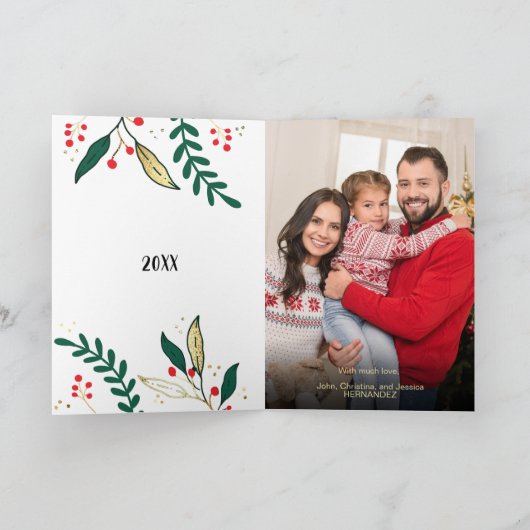 Foto Gold Joy op Black Kerstmis Greenery Modern Feestdagen Kaart (Binnen)