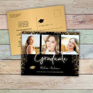 Foto Goud Afstudeer Navy Blauwe ballon Aankondigin Briefkaart