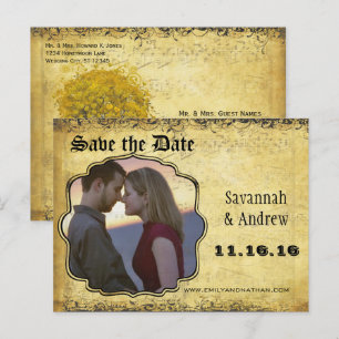 Foto Gouden Gele Hartblad Boom Save the Date Aankondigingskaart