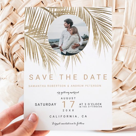Foto gouden palmboom elegante bewaar de datum save the date