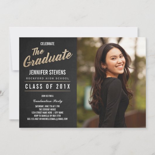 Foto Graduation Party Invitation | Chalkboard Kaart (Voorkant)