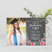 Foto Graduation Party Rozen Red Floral Chalk Kaart (Staand voorkant)