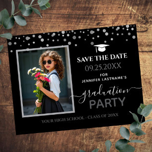 Foto Graduation Party Save the Date Zwart Briefkaart