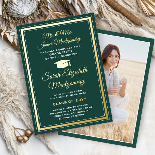 Foto: Green and Gold Foil Afstuderen Notice Folie Uitnodiging