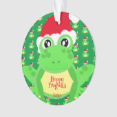 Foto Green Frog Santa Hat Pattern Schattige Kerst Ornament (voorkant)