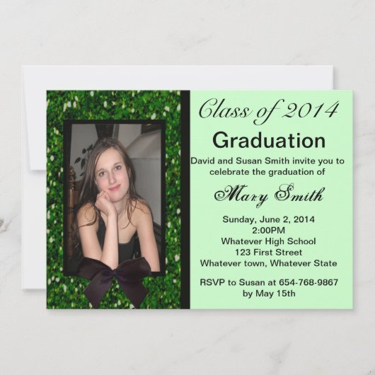 Foto: Green Glitter Afstuderen Invitation Kaart (Voorkant)