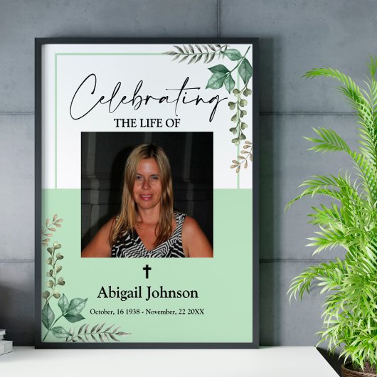Foto Greenery Celebrating the life Funeral Poster