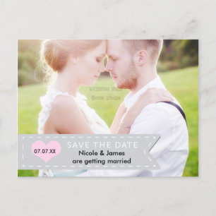 FOTO Grijs & Roze Banner SAVE THE DATE Briefkaart