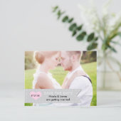 FOTO Grijs & Roze Banner SAVE THE DATE Briefkaart (Staand voorkant)