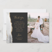 Foto Grijs Witte Agaat Goud Script Wedding Bedankkaart (Voorkant)