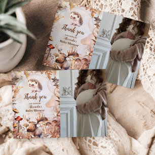 Foto Groen Bosdieren Bosgrond Baby shower Bedankkaart