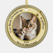 Foto Groen Goud Eerste Kerst Samen Kat  Keramisch Ornament (Voorkant)