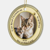 Foto Groen Goud Eerste Kerst Samen Kat  Keramisch Ornament (Links)