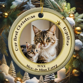 Foto Groen Goud Eerste Kerst Samen Kat  Keramisch Ornament