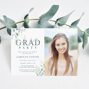 Foto groene botanische Letter Graduation Party Kaart