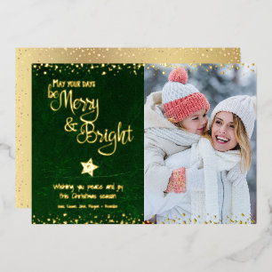 Foto Groene Dagen Be Merry Bright Script Echt Goud Folie Feestdagenkaart
