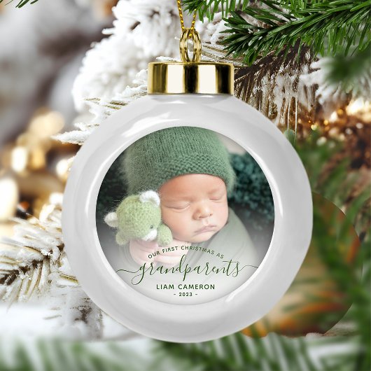 Foto grootouders Eerste Kerstgroen script Keramische Bal Ornament