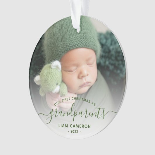 Foto grootouders Eerste Kerstgroen script Ornament (voorkant)