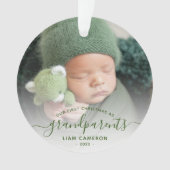 Foto Grootouders Eerste Kerstmis Groen Schrift Ornament (voorkant)