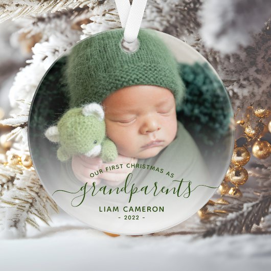 Foto Grootouders Eerste Kerstmis Groen Schrift Ornament