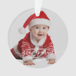 Foto Grootouders Eerste Kerstmis Witte Script Ornament