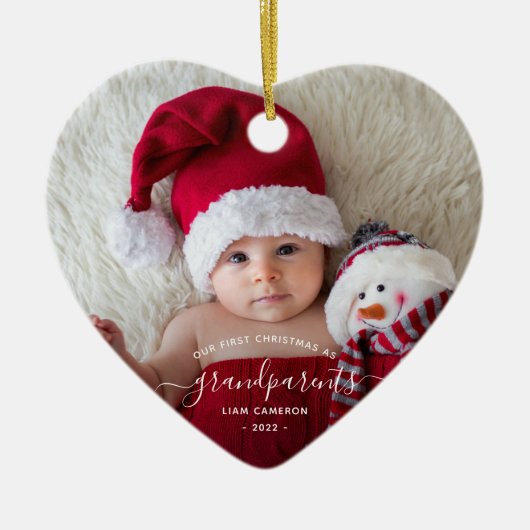 Foto grootouders Eerste Kerstwit script Keramisch Ornament (Voorkant)
