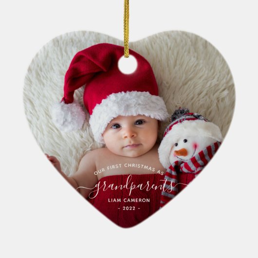 Foto grootouders Eerste Kerstwit script Keramisch Ornament (Achterkant)